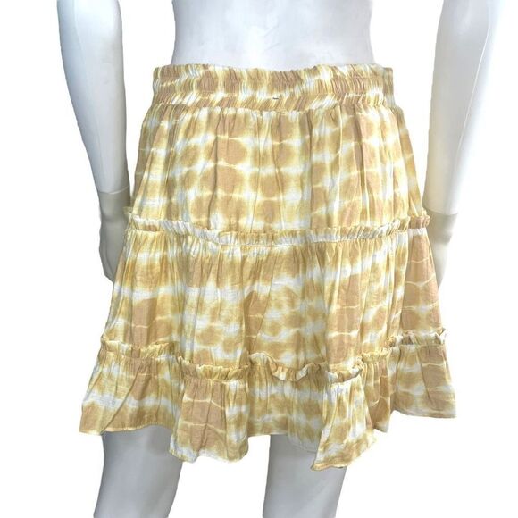 Akaiv Women’s Large Yellow Ruched Tiered Mini Skirt Drawstring BOHO SOHO - Picture 3 of 5